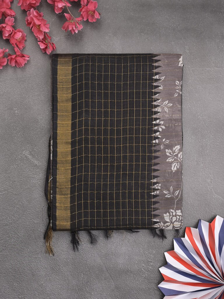 Bhagalpur floral printed fancy saree with contrast pallu and plain blouse