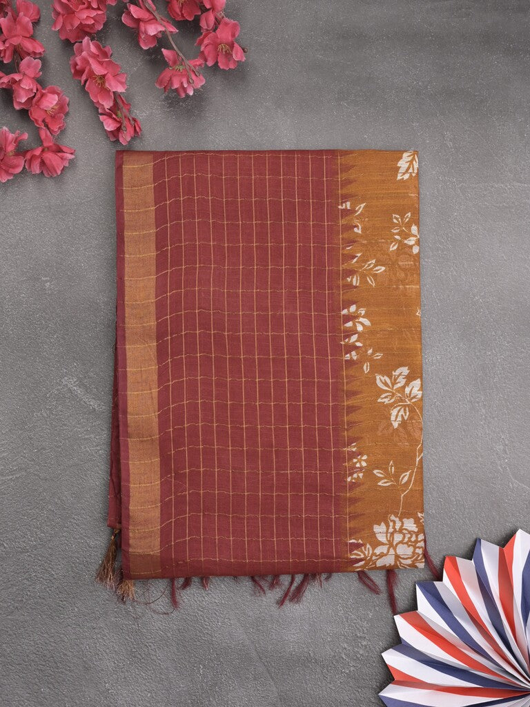 Bhagalpur floral printed fancy saree with contrast pallu and plain blouse