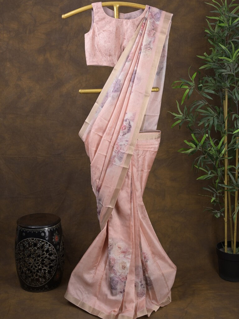 Rocket saree Tussar printed saree in pastel pink color