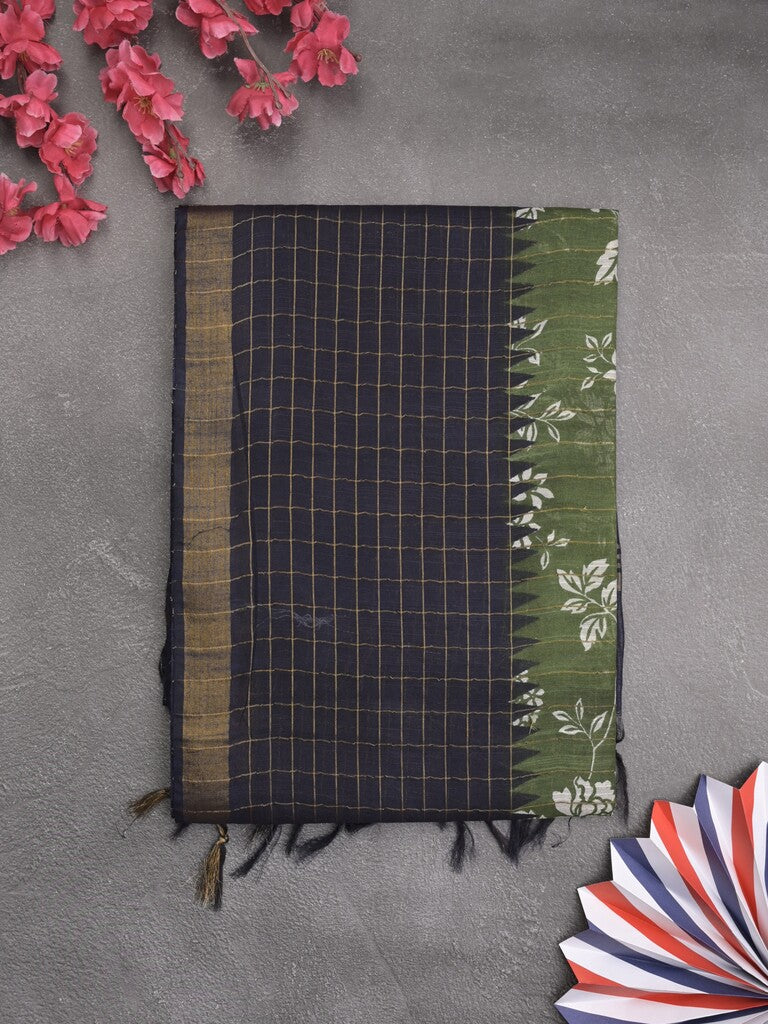 Bhagalpur floral printed fancy saree with contrast pallu and plain blouse