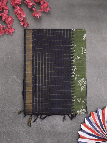 Bhagalpur floral printed fancy saree with contrast pallu and plain blouse