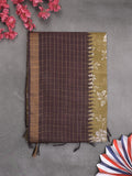 Bhagalpur floral printed fancy saree with contrast pallu and plain blouse