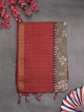 Bhagalpur floral printed fancy saree with contrast pallu and plain blouse