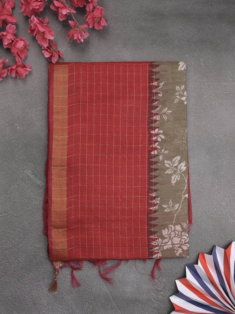 Bhagalpur floral printed fancy saree with contrast pallu and plain blouse
