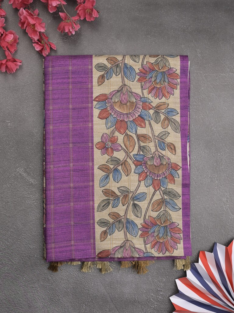 Tussar printed fancy saree with printed border and printed blouse