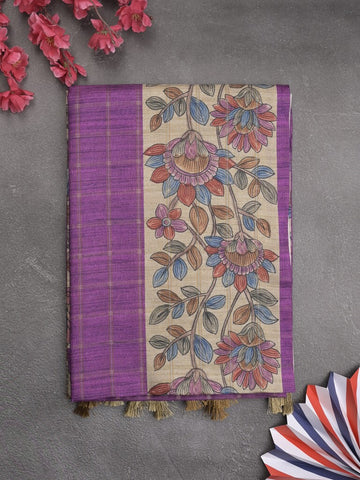 Tussar printed fancy saree with printed border and printed blouse