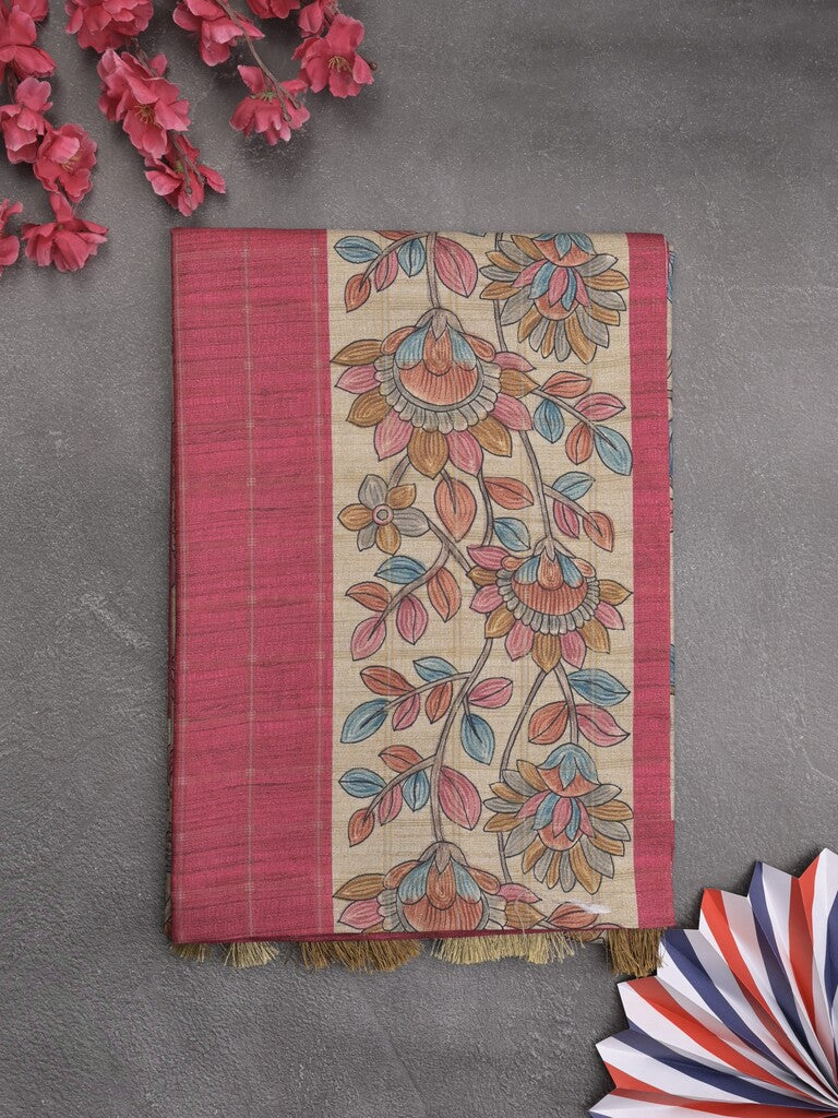 Tussar printed fancy saree with printed border and printed blouse