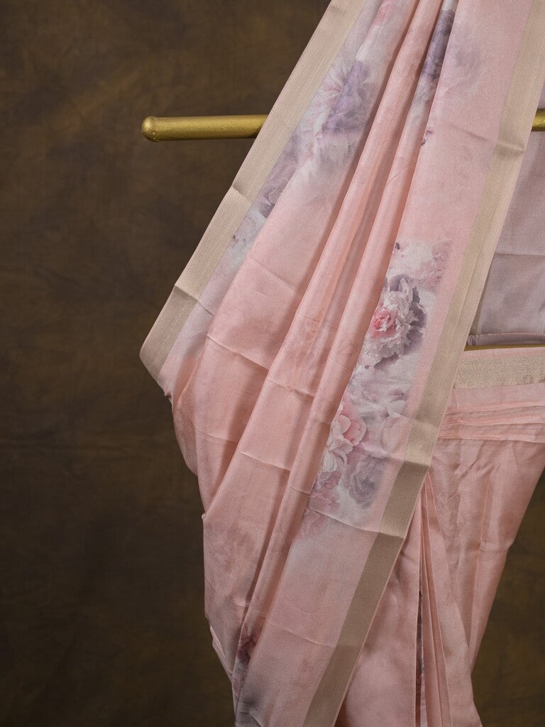 Rocket saree Tussar printed saree in pastel pink color