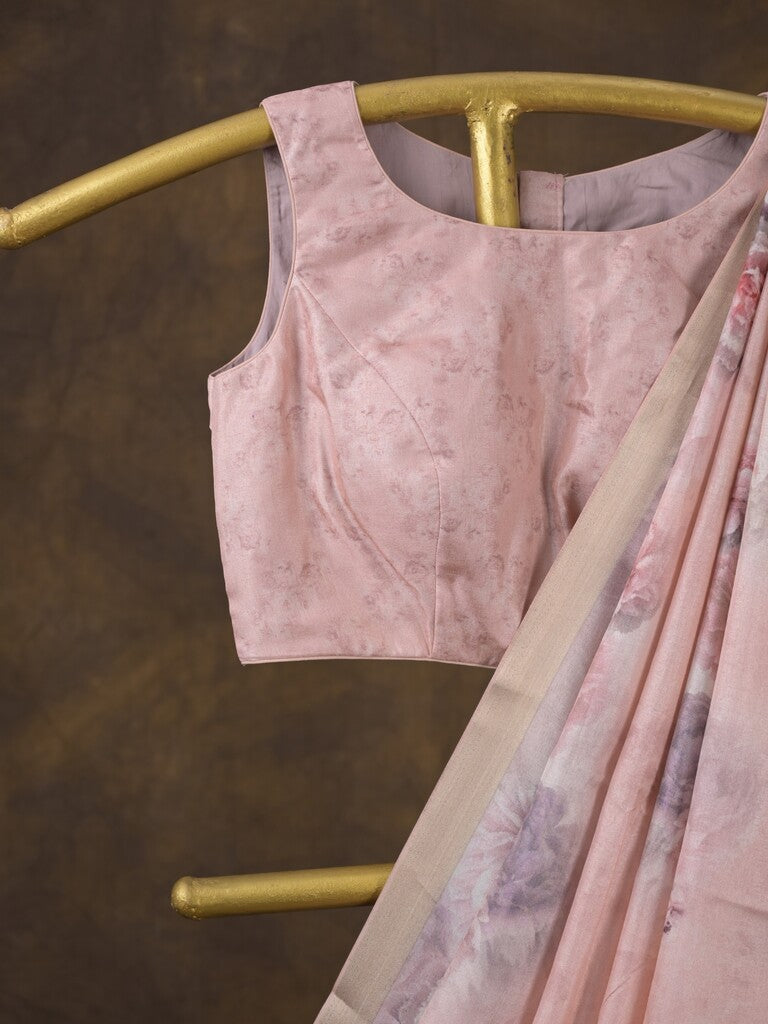 Rocket saree Tussar printed saree in pastel pink color