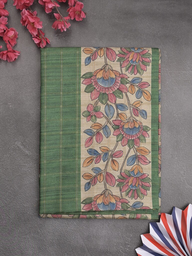 Tussar printed fancy saree with printed border and printed blouse