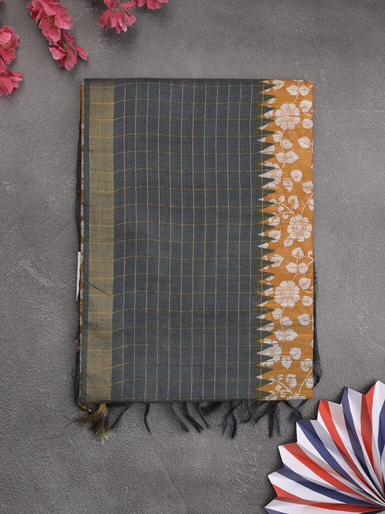 Bhagalpur floral printed fancy saree with contrast pallu and plain blouse