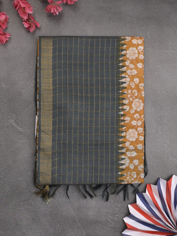 Bhagalpur floral printed fancy saree with contrast pallu and plain blouse