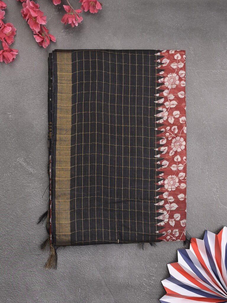 Bhagalpur floral printed fancy saree with contrast pallu and plain blouse