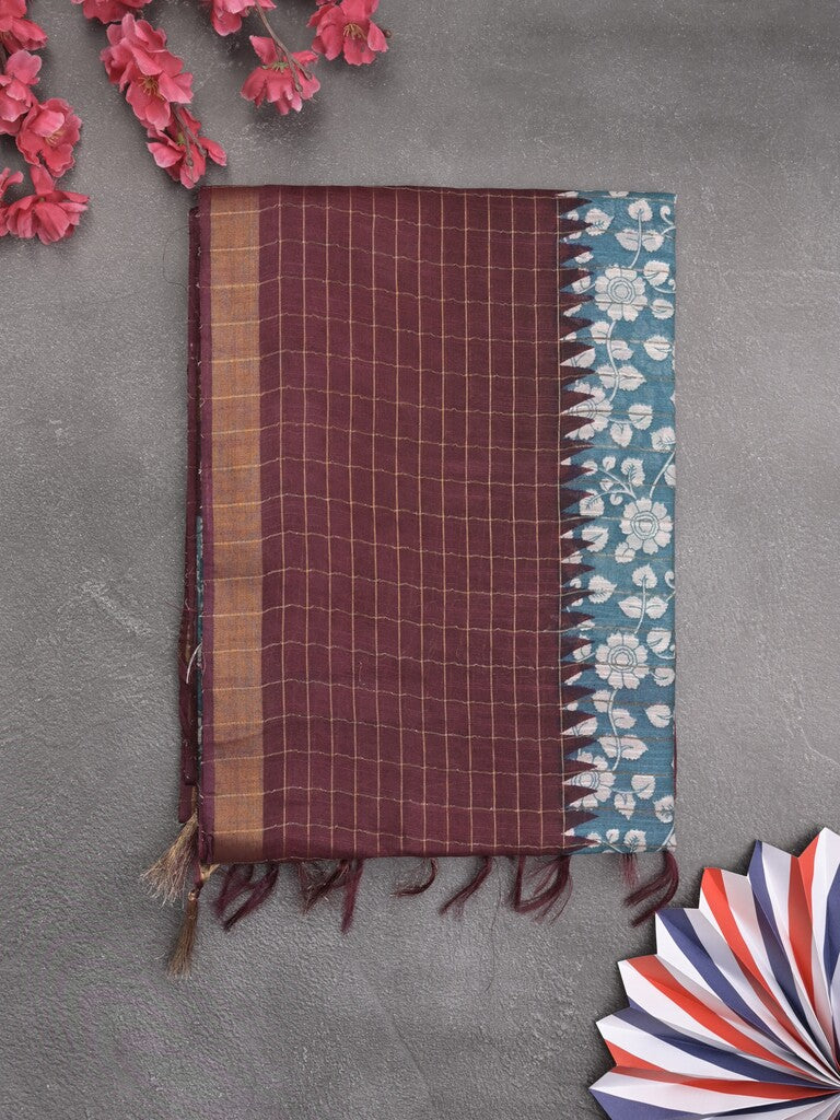 Bhagalpur floral printed fancy saree with contrast pallu and plain blouse