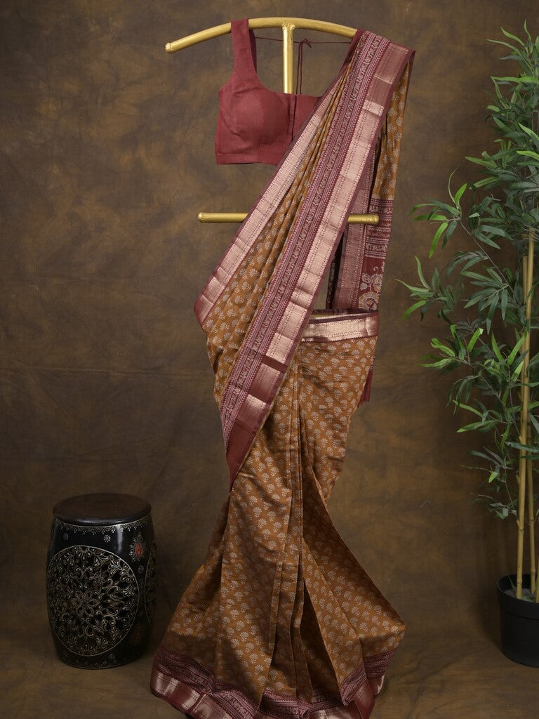 Rocket saree Maheshwari saree in brown color