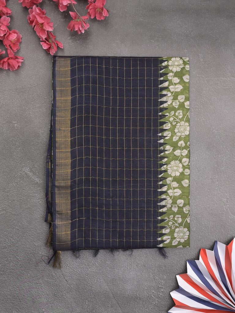 Bhagalpur floral printed fancy saree with contrast pallu and plain blouse