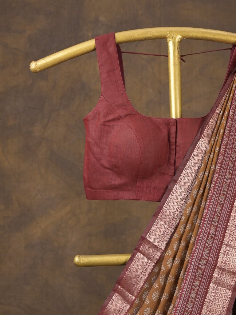 Rocket saree Maheshwari saree in brown color