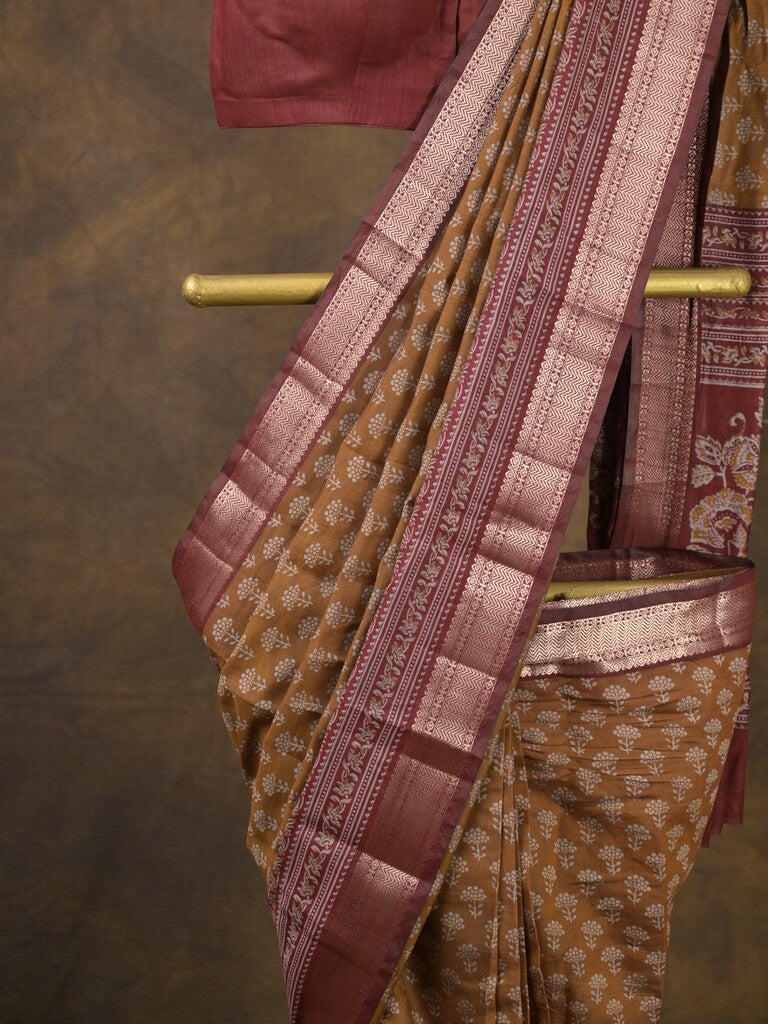 Rocket saree Maheshwari saree in brown color