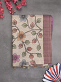 Tussar floral printed fancy saree with contrast pallu and matching blouse