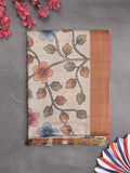 Tussar floral printed fancy saree with contrast pallu and matching blouse