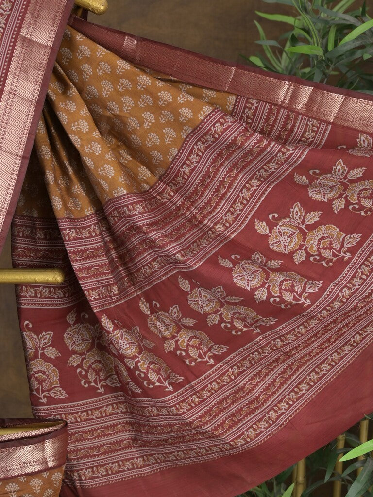 Rocket saree Maheshwari saree in brown color