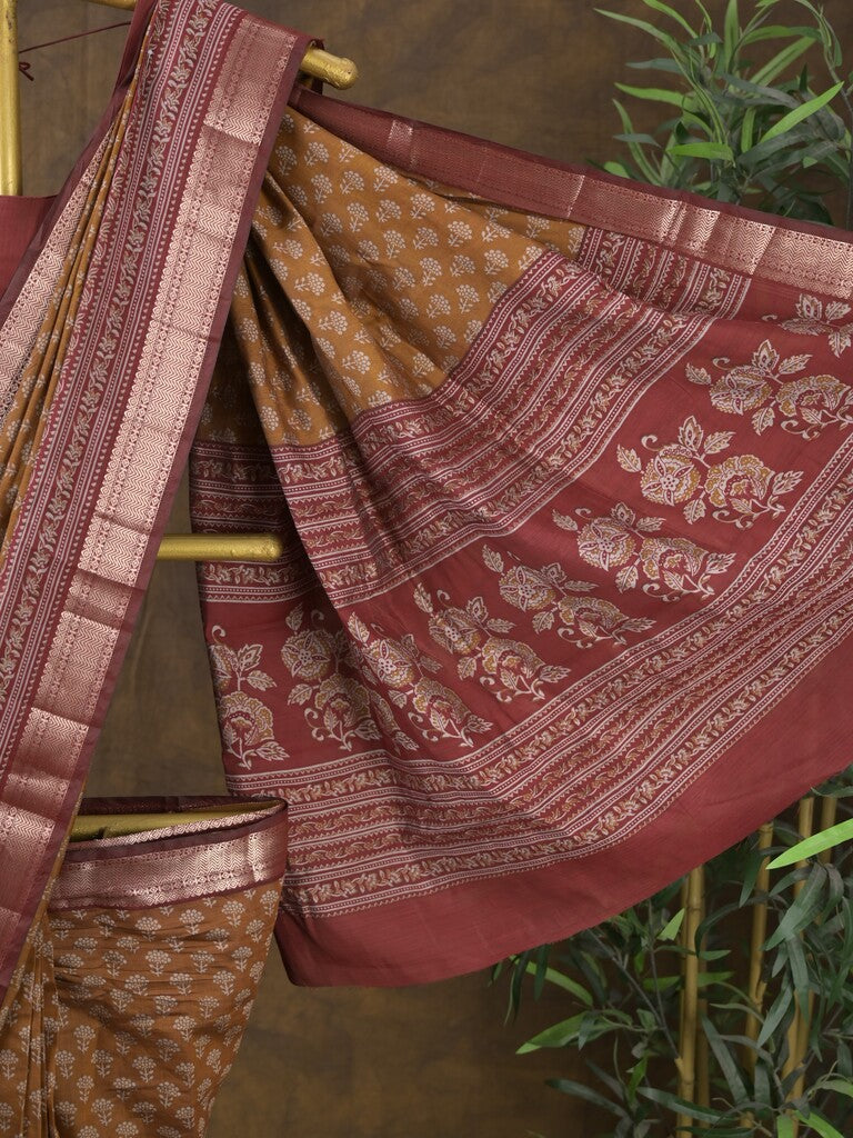 Rocket saree Maheshwari saree in brown color