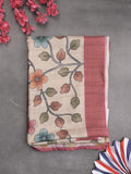 Tussar floral printed fancy saree with contrast pallu and matching blouse