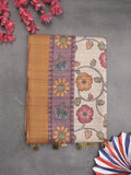 Tussar floral printed fancy saree with contrast pallu and matching blouse