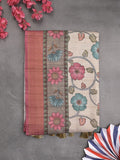 Tussar floral printed fancy saree with contrast pallu and matching blouse