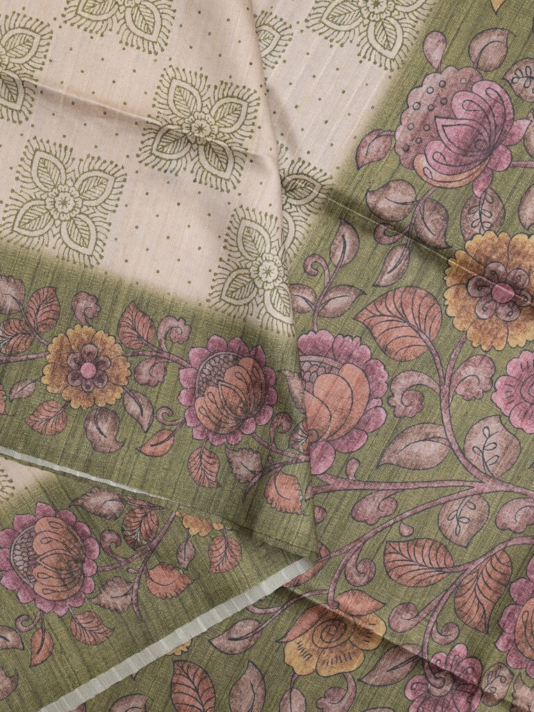 Tussar printed fancy saree with contrast printed blouse