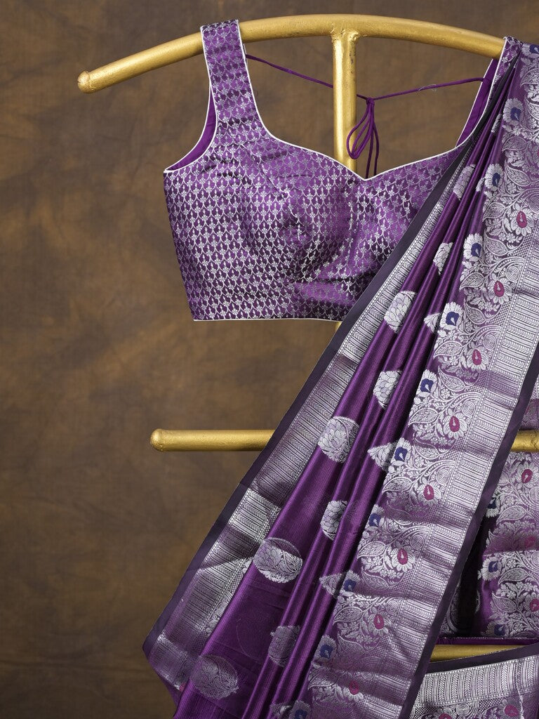 Rocket saree Raw mango saree in dark purple color