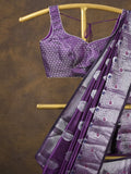 Rocket saree Raw mango saree in dark purple color