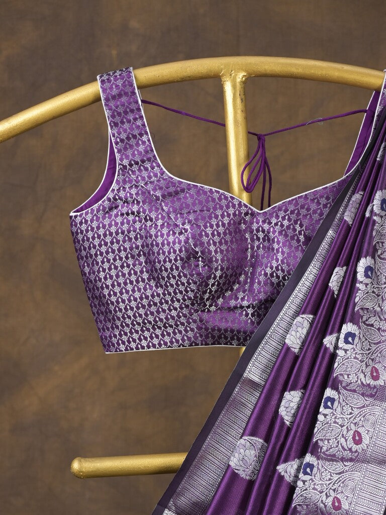 Rocket saree Raw mango saree in dark purple color