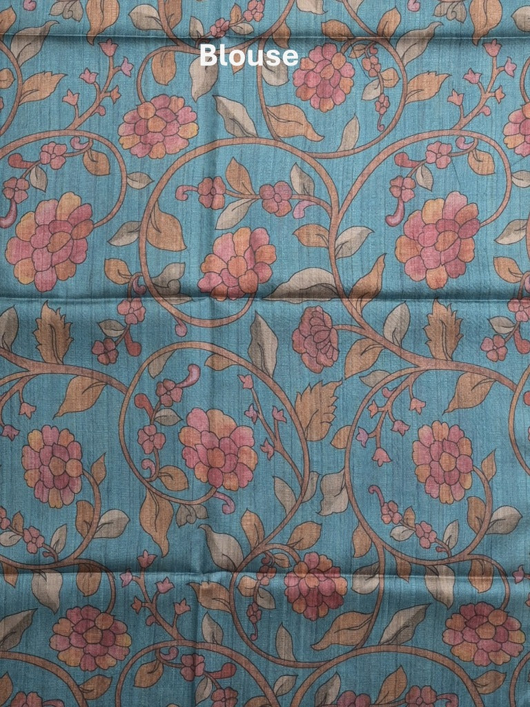 Tussar printed fancy saree with contrast printed blouse