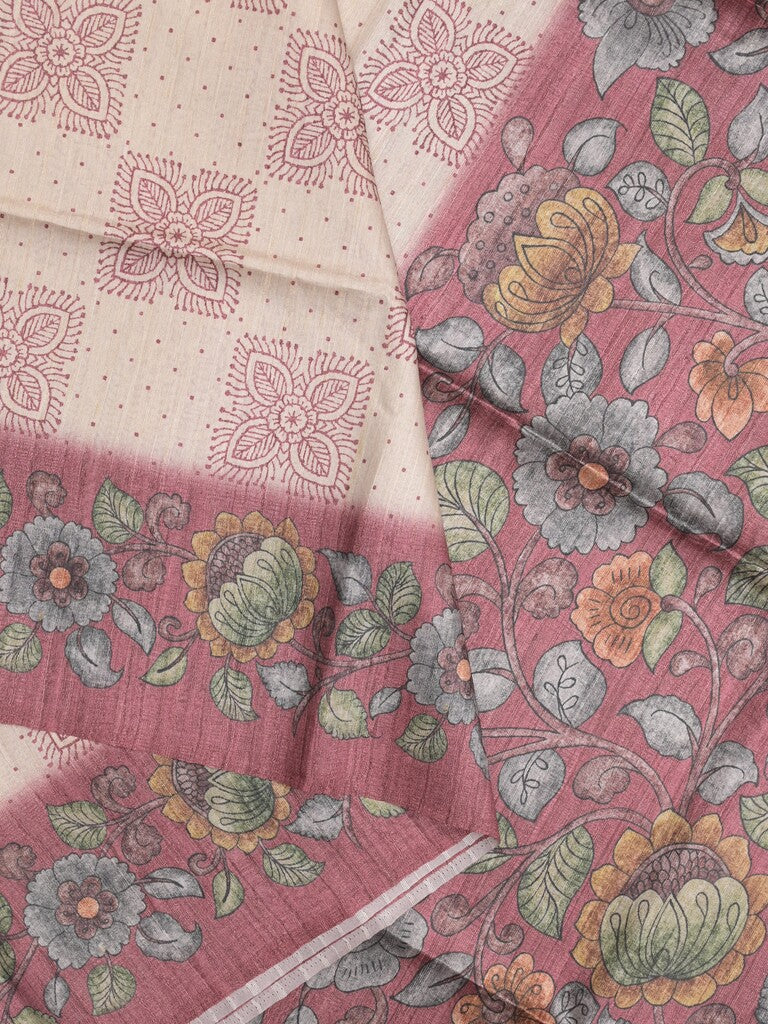 Tussar printed fancy saree with contrast printed blouse