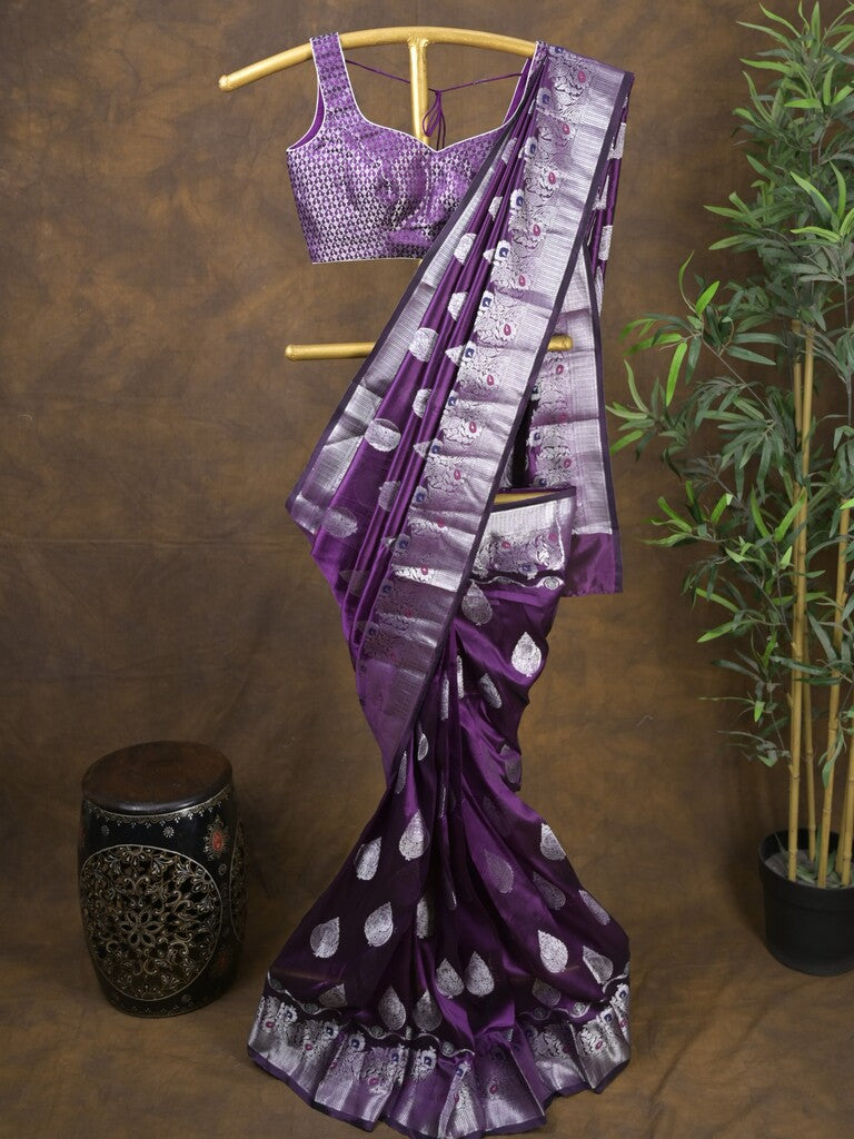 Rocket saree Raw mango saree in dark purple color