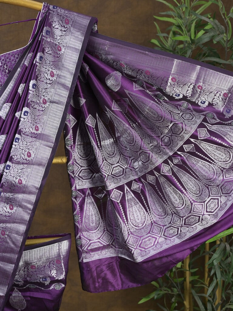 Rocket saree Raw mango saree in dark purple color