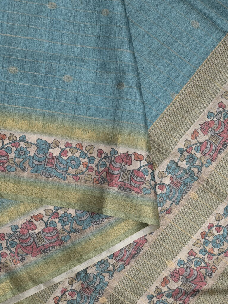 Tussar fancy saree with attached printed blouse
