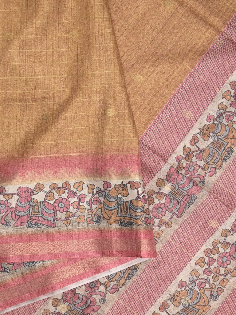 Tussar fancy saree with attached printed blouse