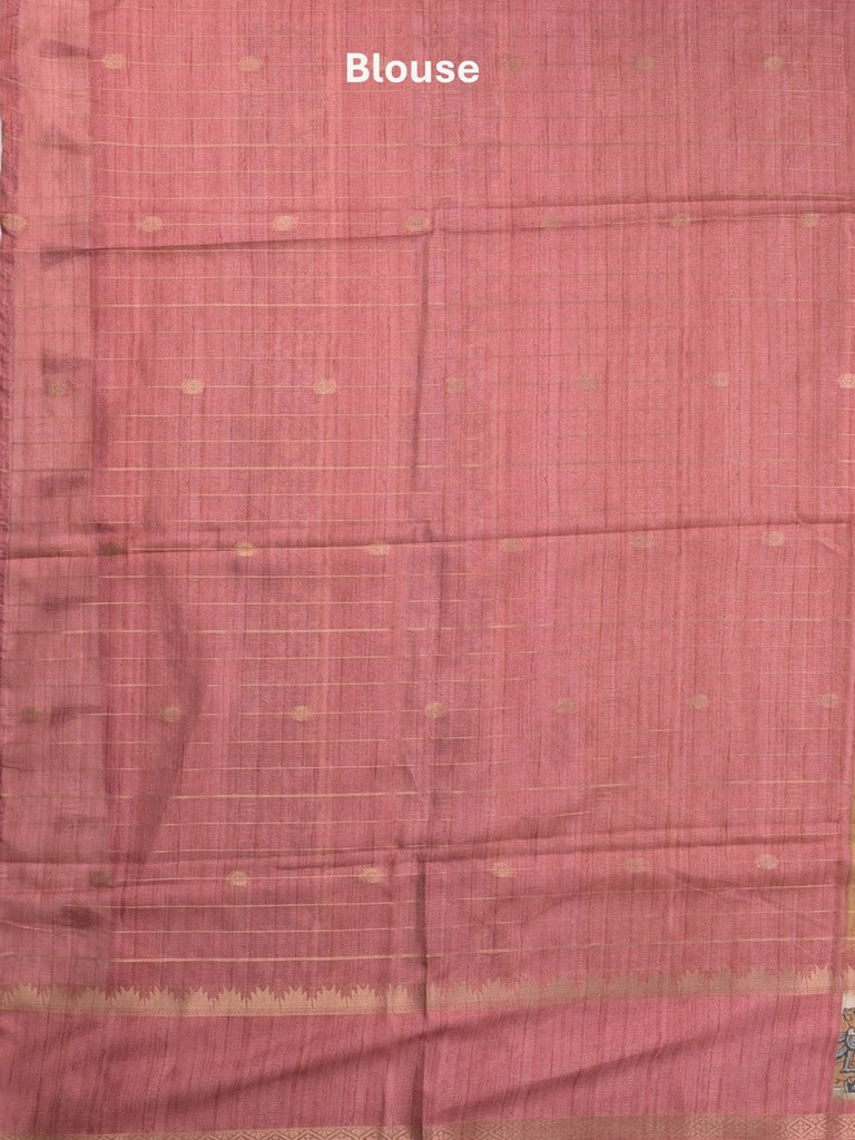 Tussar fancy saree with attached printed blouse
