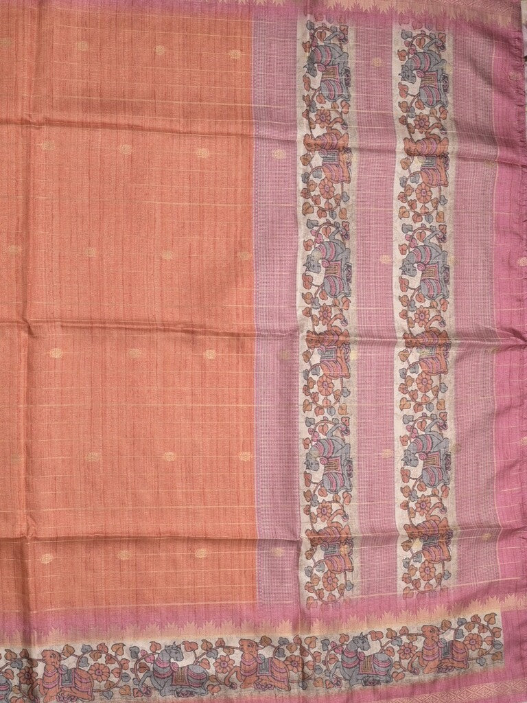 Tussar fancy saree with attached printed blouse