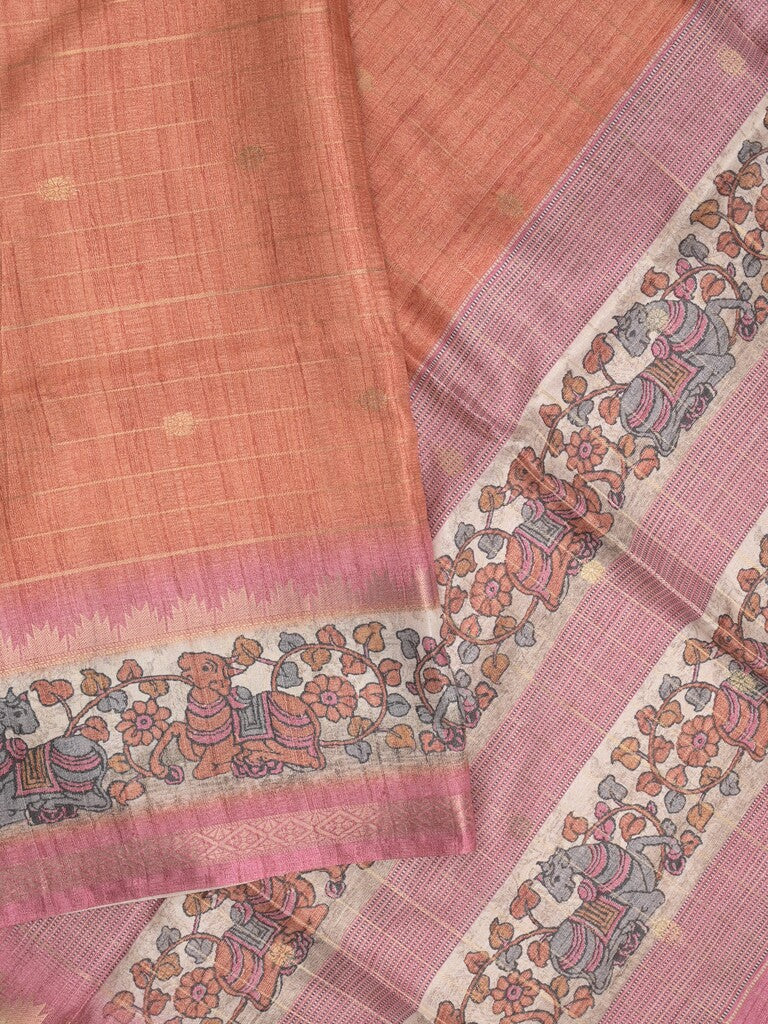 Tussar fancy saree with attached printed blouse