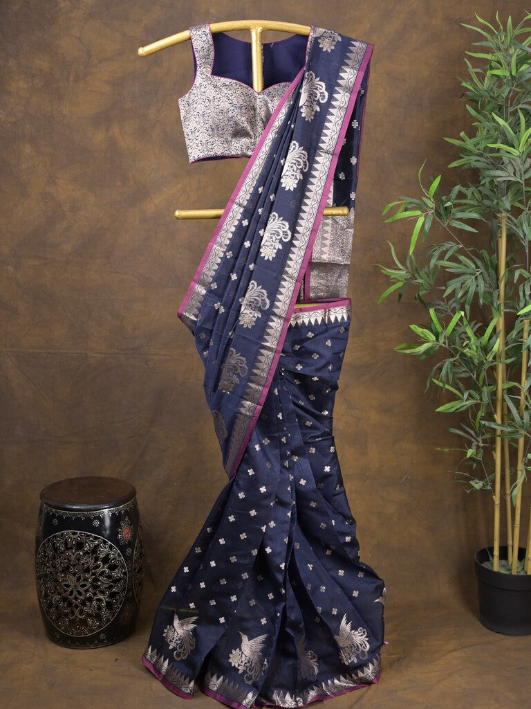 Rocket saree Chanderi saree in navy blue color