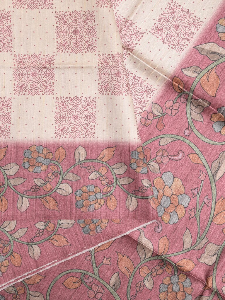 Tussar printed fancy saree with contrast printed blouse
