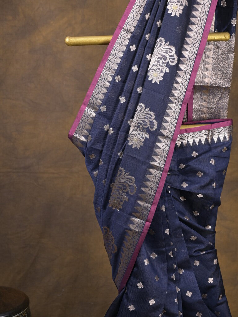 Rocket saree Chanderi saree in navy blue color