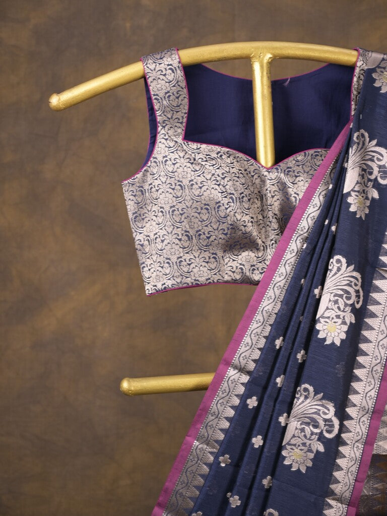 Rocket saree Chanderi saree in navy blue color