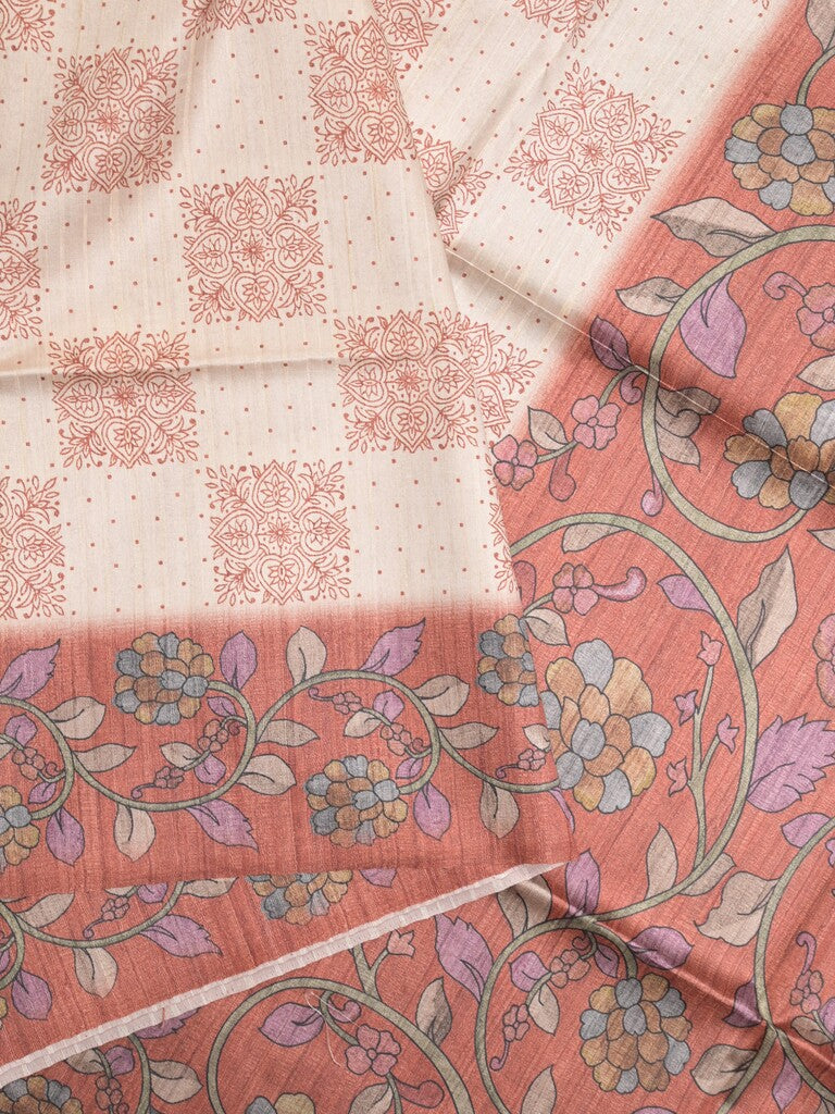 Tussar printed fancy saree with contrast printed blouse