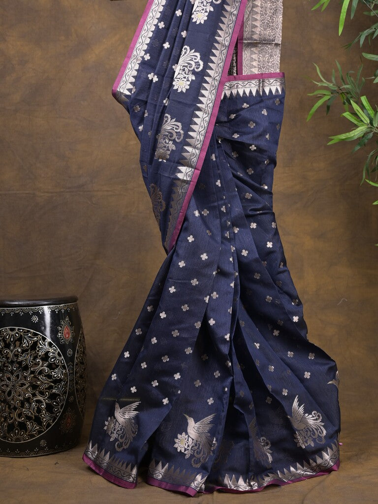 Rocket saree Chanderi saree in navy blue color