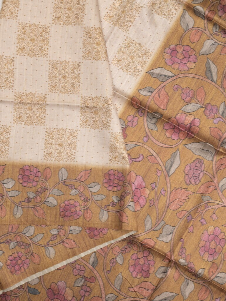 Tussar printed fancy saree with contrast printed blouse