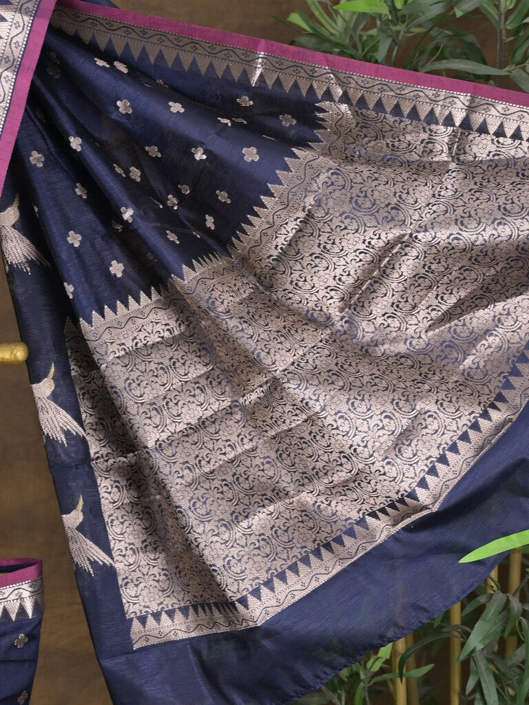 Rocket saree Chanderi saree in navy blue color